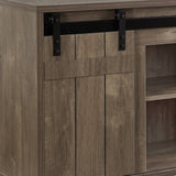 Benzara TV Stand with 4 Compartments and 2 Barn Sliding Door, Gray BM261946 Gray Wood BM261946