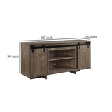 Benzara TV Stand with 4 Compartments and 2 Barn Sliding Door, Gray BM261946 Gray Wood BM261946