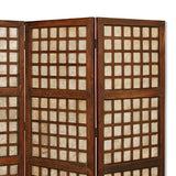 Benzara Wooden Foldable Square Screen with Grid Pattern, Brown BM26449 Brown Wood BM26449