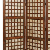 Benzara Wooden Foldable Square Screen with Grid Pattern, Brown BM26449 Brown Wood BM26449