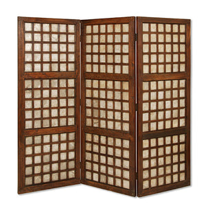 Benzara Wooden Foldable Square Screen with Grid Pattern, Brown BM26449 Brown Wood BM26449