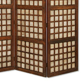 Benzara Wooden Foldable Square Screen with Grid Pattern, Brown BM26449 Brown Wood BM26449