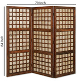 Benzara Wooden Foldable Square Screen with Grid Pattern, Brown BM26449 Brown Wood BM26449