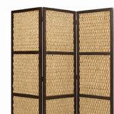 Benzara 3 Panel Wooden Framed Screen with Sea Grass Woven Design, Brown BM26459 Brown Hardwood and Sea Grass BM26459