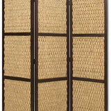 Benzara 3 Panel Wooden Framed Screen with Sea Grass Woven Design, Brown BM26459 Brown Hardwood and Sea Grass BM26459