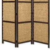 Benzara 3 Panel Wooden Framed Screen with Sea Grass Woven Design, Brown BM26459 Brown Hardwood and Sea Grass BM26459