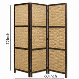 Benzara 3 Panel Wooden Framed Screen with Sea Grass Woven Design, Brown BM26459 Brown Hardwood and Sea Grass BM26459