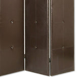 Benzara Wooden 3 Panel Screen with Button Tufting and Antique Nailheads, Brown BM26468 Brown Wood and Faux Leather BM26468