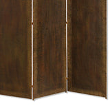 Benzara Metal 3 Panel Screen with Textured Nub Head Accent Borders, Brown BM26471 Brown Metal BM26471