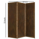 Benzara Metal 3 Panel Screen with Textured Nub Head Accent Borders, Brown BM26471 Brown Metal BM26471