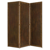 Benzara Metal 3 Panel Screen with Textured Nub Head Accent Borders, Brown BM26471 Brown Metal BM26471