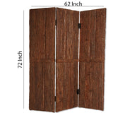 Benzara Wooden Foldable 3 Panel Room Divider with Plank Style, Small, Brown BM26473 Brown Wood BM26473