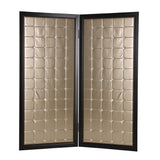 Fabric Upholstered Room Divider with Modish Design, Small, Gold and Black
