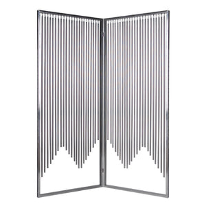 Benzara 2 Panel Foldable Room Divider with Vertical Metal Design, Small, Silver BM26477 Silver Metal BM26477