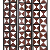 Benzara 3 Panel Room Divider with Symmetric Triangle Cutout Pattern, Small,Brown BM26478 Brown Wood and Faux leather BM26478