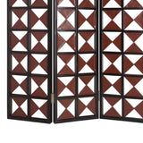 Benzara 3 Panel Room Divider with Symmetric Triangle Cutout Pattern, Small,Brown BM26478 Brown Wood and Faux leather BM26478