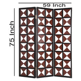 Benzara 3 Panel Room Divider with Symmetric Triangle Cutout Pattern, Small,Brown BM26478 Brown Wood and Faux leather BM26478