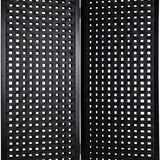 Benzara 2 Panel Room Divider with Leatherette Interwoven Square Cut Outs, Black BM26479 Black Wood and Leatherette BM26479