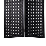 Benzara 2 Panel Room Divider with Leatherette Interwoven Square Cut Outs, Black BM26479 Black Wood and Leatherette BM26479