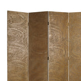 Benzara Foldable 4 Panel Canvas Room Divider with Swirl Details, Gold BM26480 Gold Wood and Fabric BM26480