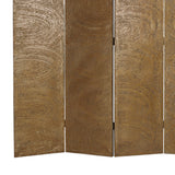 Benzara Foldable 4 Panel Canvas Room Divider with Swirl Details, Gold BM26480 Gold Wood and Fabric BM26480