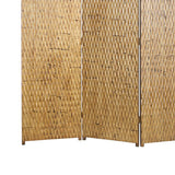 Benzara 3 Panel Foldable Room Divider with Patterned Wood Panelling, Gold BM26484 Gold Wood BM26484