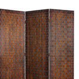 Benzara 3 Panel Foldable Room Divider with Patterned Wood Panelling, Brown BM26485 Brown Wood BM26485