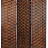 Benzara 3 Panel Foldable Room Divider with Patterned Wood Panelling, Brown BM26485 Brown Wood BM26485