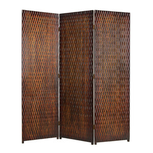 Benzara 3 Panel Foldable Room Divider with Patterned Wood Panelling, Brown BM26485 Brown Wood BM26485