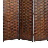 Benzara 3 Panel Foldable Room Divider with Patterned Wood Panelling, Brown BM26485 Brown Wood BM26485