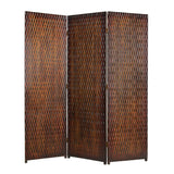 3 Panel Foldable Room Divider with Patterned Wood Panelling, Brown