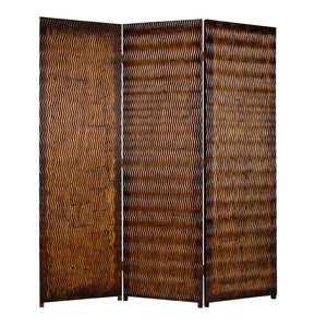 Benzara Dual Tone 3 Panel Wooden Foldable Room Divider with Wavy Design, Brown BM26486 Brown Wood BM26486