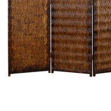 Benzara Dual Tone 3 Panel Wooden Foldable Room Divider with Wavy Design, Brown BM26486 Brown Wood BM26486