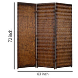 Benzara Dual Tone 3 Panel Wooden Foldable Room Divider with Wavy Design, Brown BM26486 Brown Wood BM26486