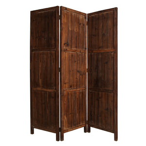 Benzara Wooden 3 Panel Room Divider with Plank Pattern, Brown BM26488 Brown Wood BM26488