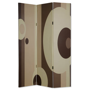 Benzara Canvas Print 3 Panel Room Divider with Circle Design, Beige and Brown BM26490 Brown and Beige Wood and Fabric BM26490