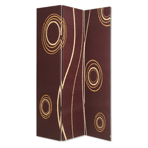 Benzara 3 Panel Foldable Canvas Room Divider with Circle Design, Brown and Yellow BM26491 Brown and Yellow Wood and Fabric BM26491