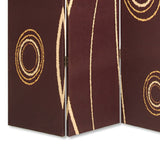 Benzara 3 Panel Foldable Canvas Room Divider with Circle Design, Brown and Yellow BM26491 Brown and Yellow Wood and Fabric BM26491