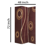 Benzara 3 Panel Foldable Canvas Room Divider with Circle Design, Brown and Yellow BM26491 Brown and Yellow Wood and Fabric BM26491