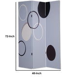 Benzara 3 Panel Room Divider with Overlapping Circles Pattern, Black and Gray BM26493 Gray and Black Wood and Fabric BM26493