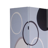 3 Panel Room Divider with Overlapping Circles Pattern, Black and Gray