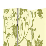 Benzara 3 Panel Room Divider with Stems and Flower Pattern, Cream and Green BM26494 Cream and Green Wood and Fabric BM26494