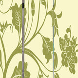 Benzara 3 Panel Room Divider with Stems and Flower Pattern, Cream and Green BM26494 Cream and Green Wood and Fabric BM26494