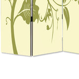 Benzara 3 Panel Room Divider with Stems and Flower Pattern, Cream and Green BM26494 Cream and Green Wood and Fabric BM26494