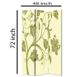 Benzara 3 Panel Room Divider with Stems and Flower Pattern, Cream and Green BM26494 Cream and Green Wood and Fabric BM26494