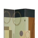 Benzara Wooden 3 Panel Canvas Room Divider with Geometric Pattern, Multicolor BM26495 Multicolor Wood and Fabric BM26495