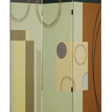 Benzara Wooden 3 Panel Canvas Room Divider with Geometric Pattern, Multicolor BM26495 Multicolor Wood and Fabric BM26495