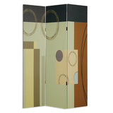 Benzara Wooden 3 Panel Canvas Room Divider with Geometric Pattern, Multicolor BM26495 Multicolor Wood and Fabric BM26495