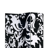 Benzara 3 Panel Foldable Room Divider with Filigree Design, Black and White BM26496 Black and White Wood and Fabric BM26496