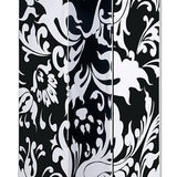 Benzara 3 Panel Foldable Room Divider with Filigree Design, Black and White BM26496 Black and White Wood and Fabric BM26496